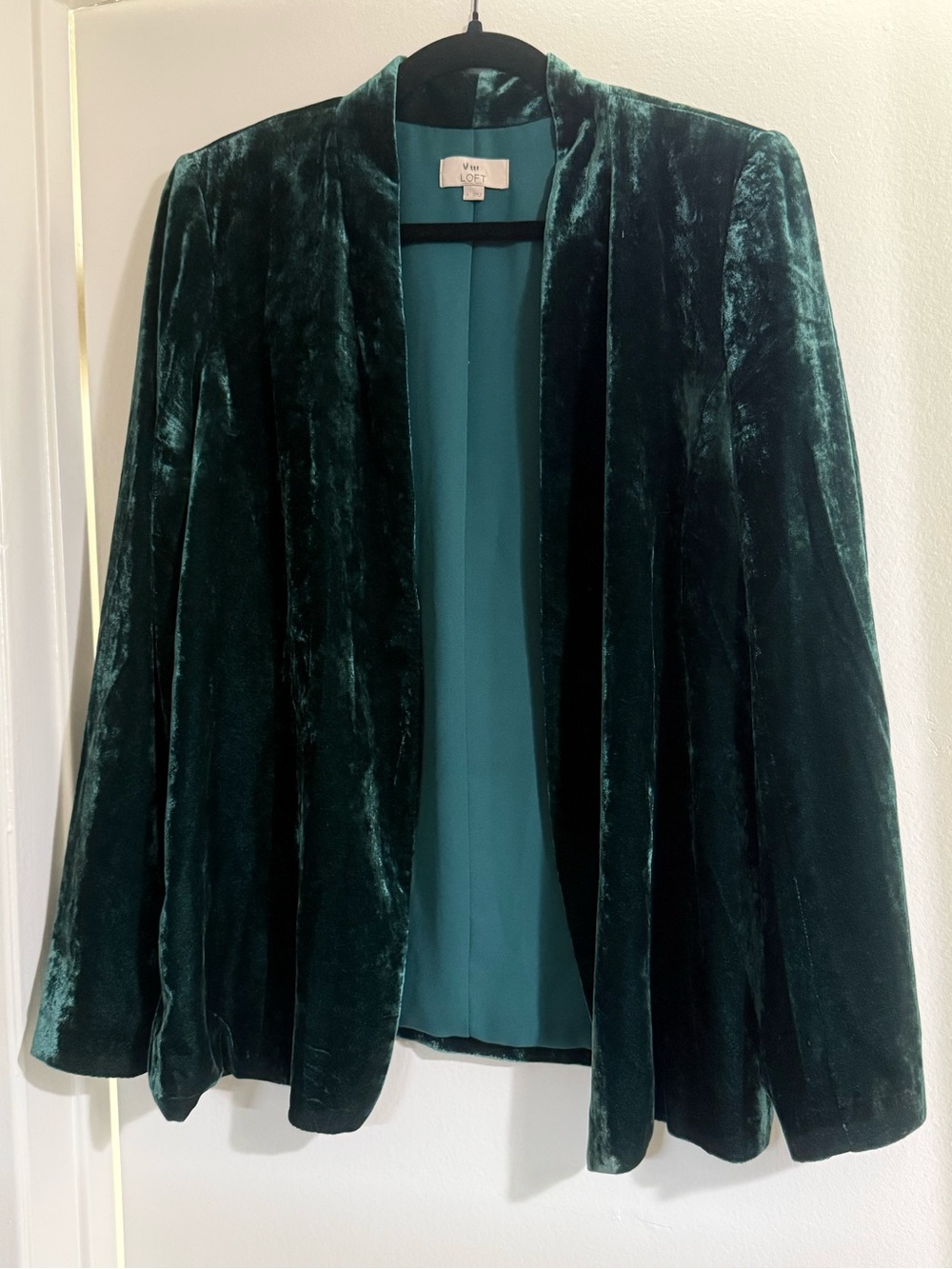 LOFT Emerald Velvet Open-Front Jacket Women’s Size L